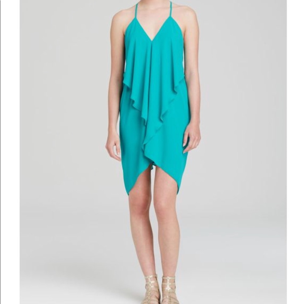 Olivaceous turquoise draped dress XS